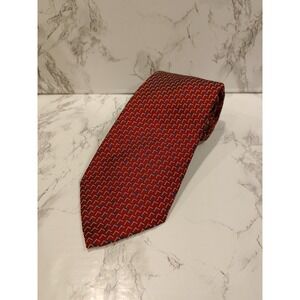 Lauren Ralph Lauren Tie 100% Silk Red White Blue Pattern Green Label LRL